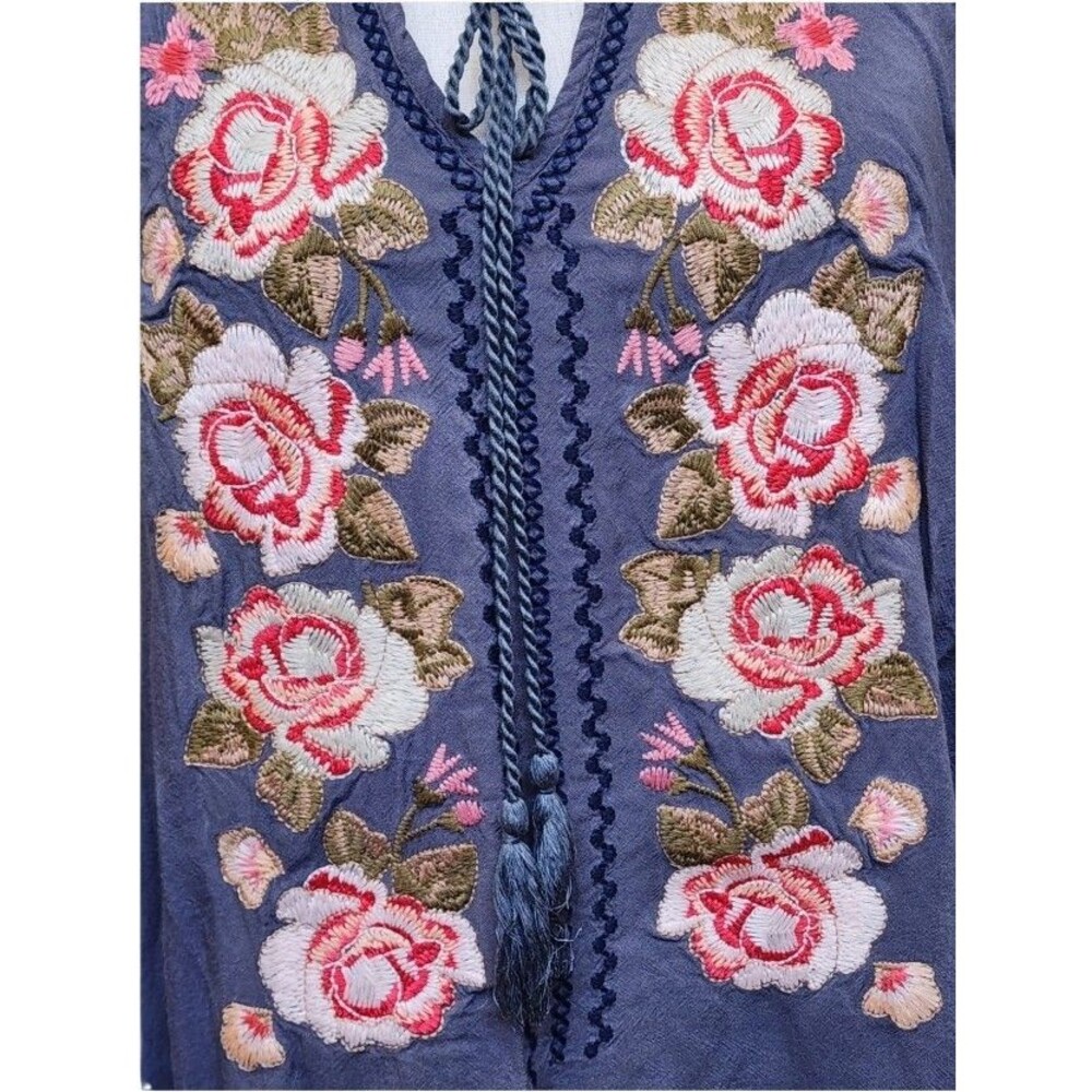 Andree by Unit Embroidered Boho Blouse Tassel Tie Size XL - Picture 2 of 8